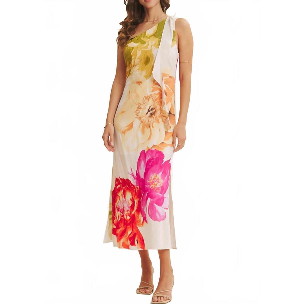 NEW IN FEBRUARY bloom one shoulder midi dress in multi